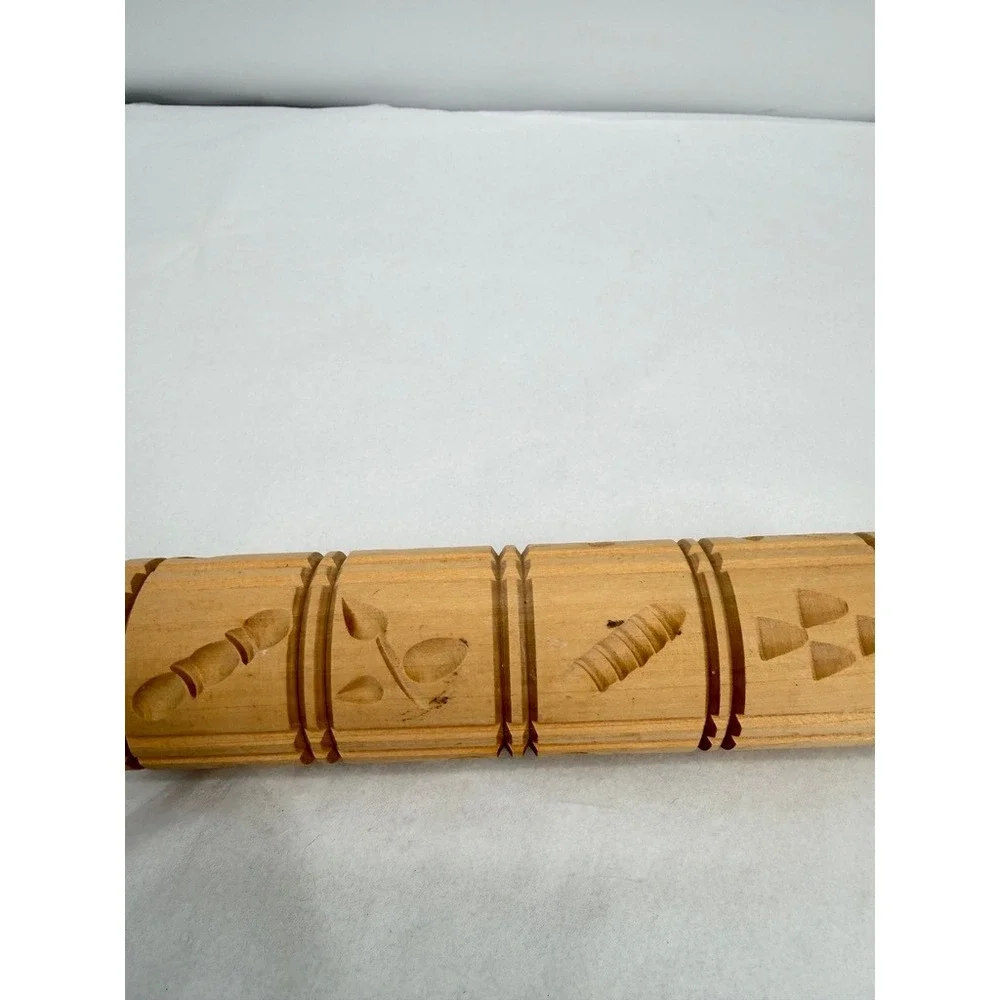 Handcrafted Wooden Embossed Rolling Pin Springerle Cookie Dough Roller W Germany